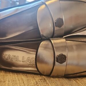 Karl Lagerfeld Metallic Silver Loafers